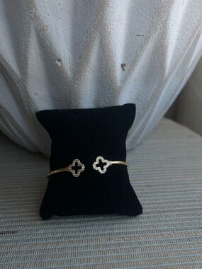 Adjustable Gold Clover pavé Accent Open Cuff Bracelet